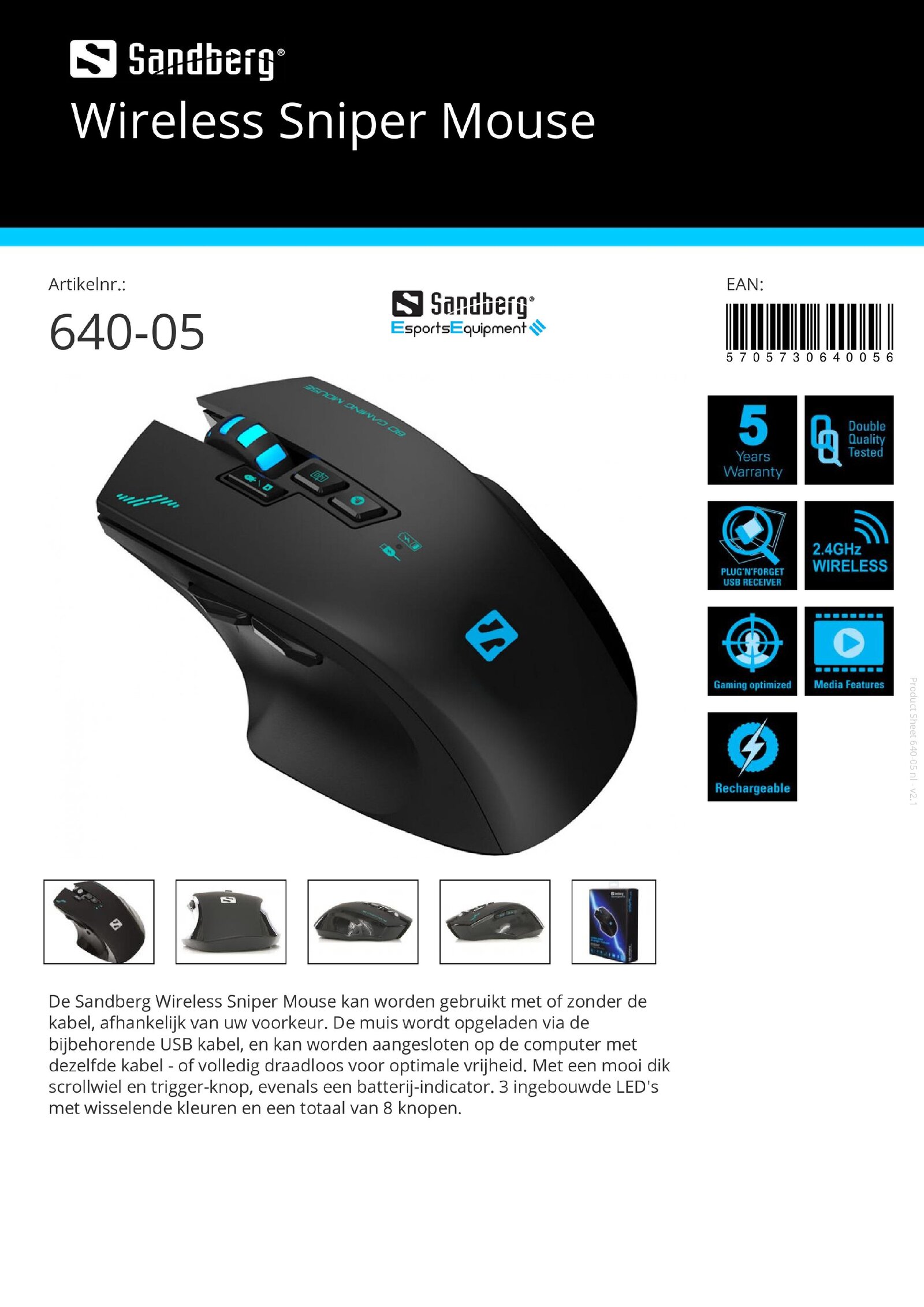 Wireless Sniper Mouse met of zonder de kabel