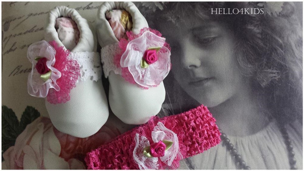 100% leren baby schoentjes baby slofjes haarbandje - Afbeelding 3