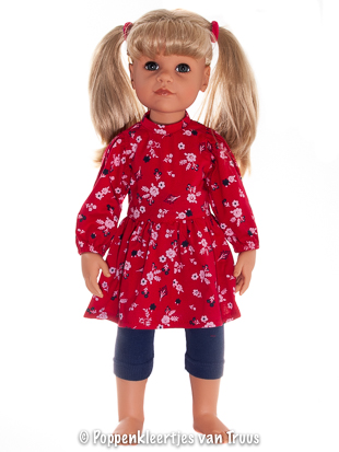 Götz pop Hannah 48-50 cm Jurksetje rood/bloem/blauw