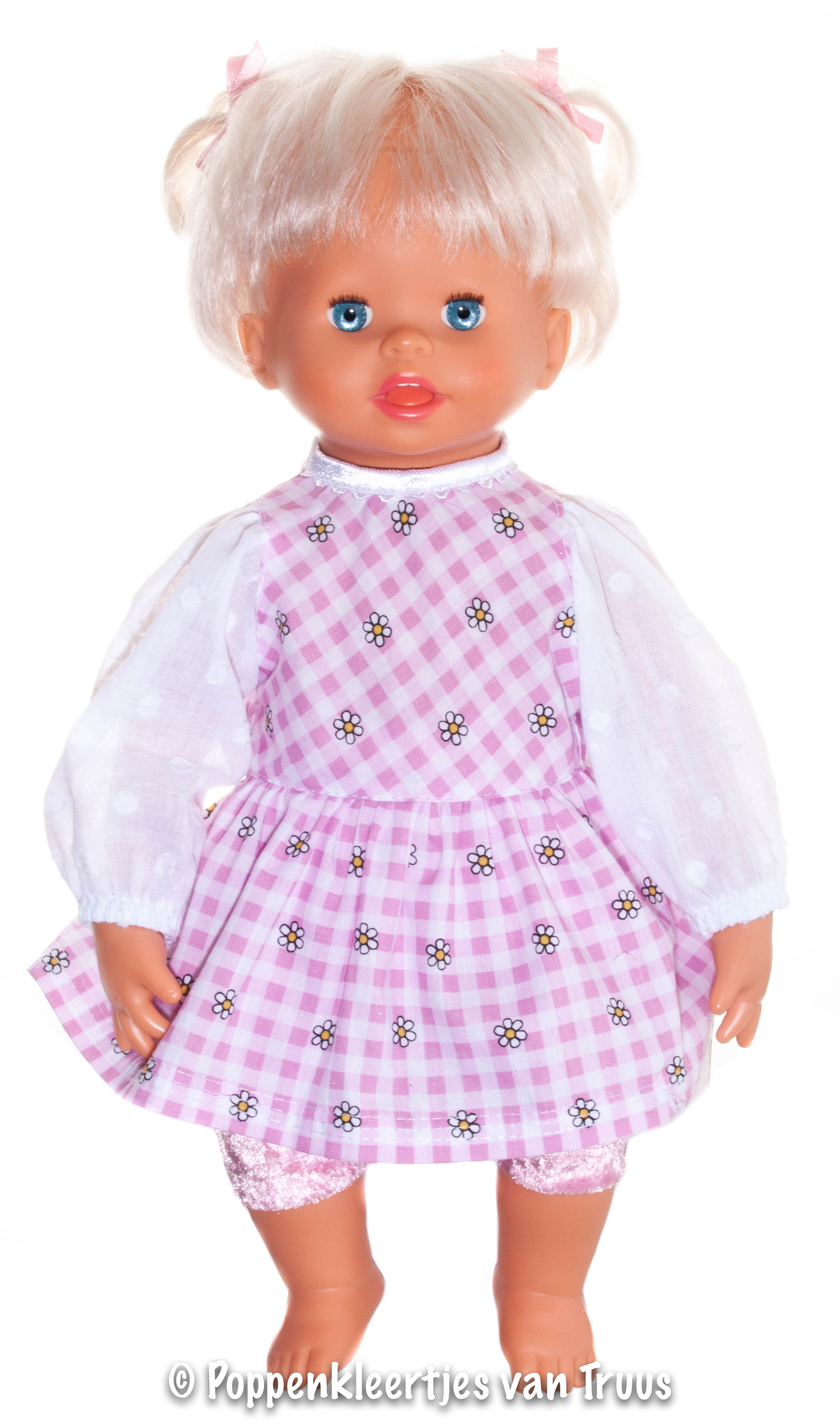Pop 38 cm Jurksetje Wit/lila/ruitjes