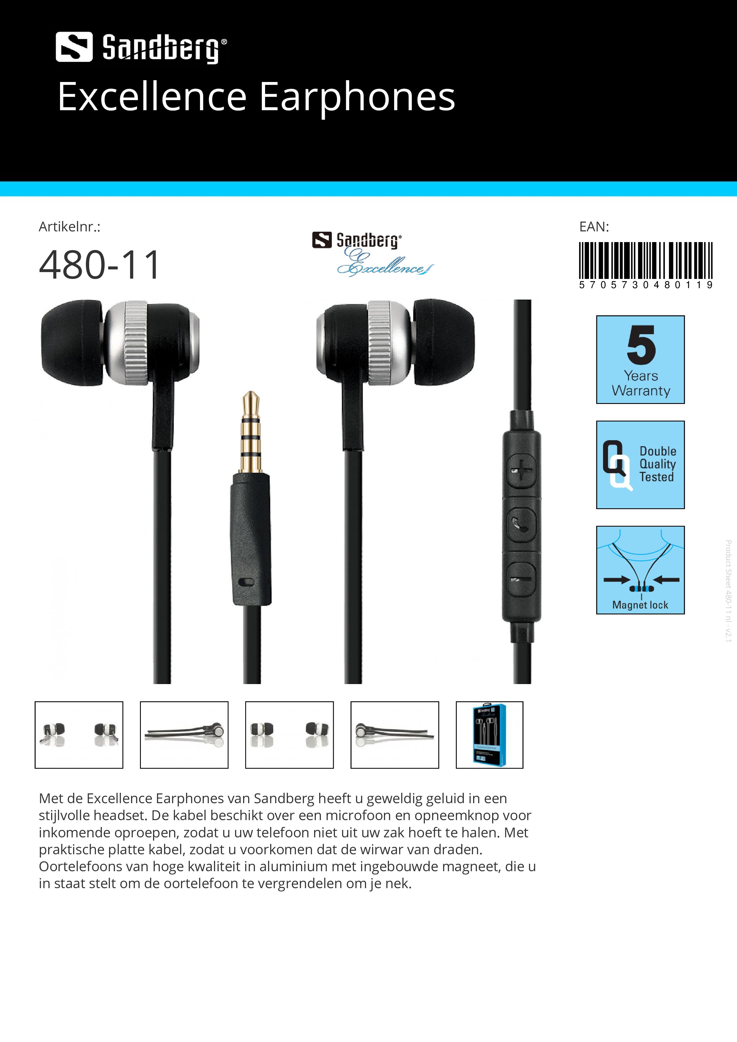 Excellence Earphones headset microfoon en opneemknop