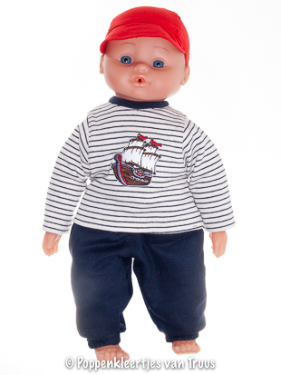 Pop Hema 40 cm Jongens streepsetje blauw/wit/rood