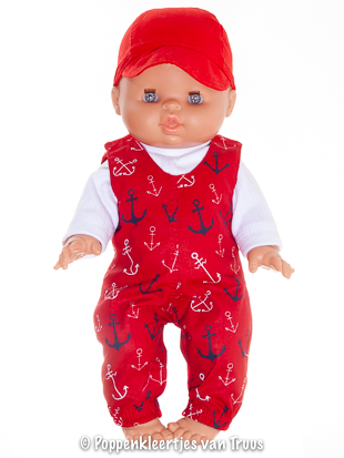 Paola Reina 34 cm Jongens setje rood/wit/ankertjes