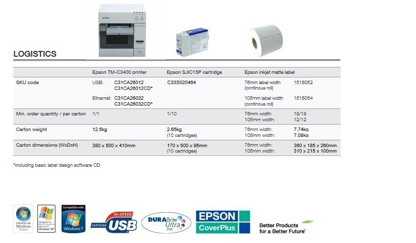 Epson ColorWorks C3400 Desktopprinter voor kleurenetiketten