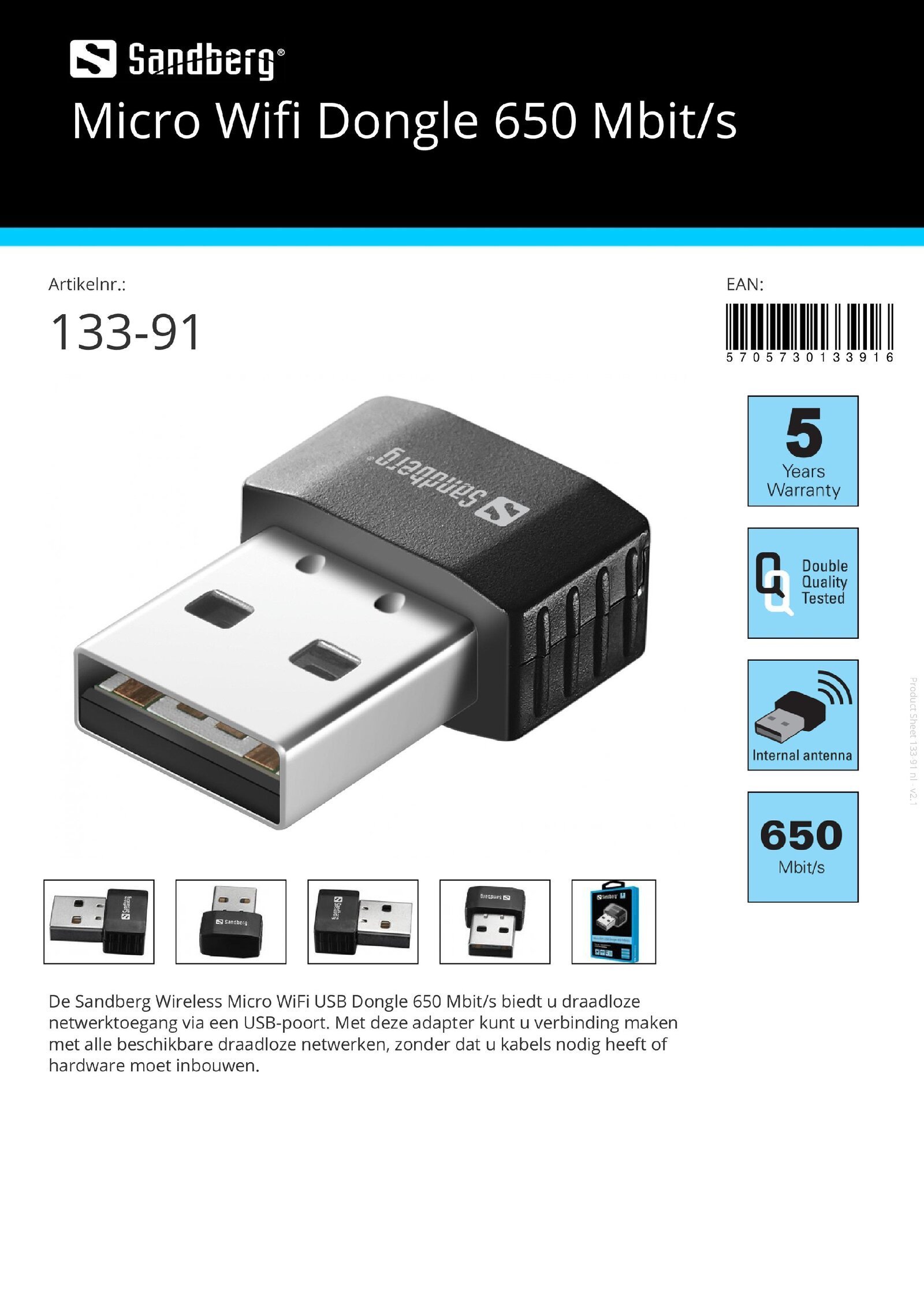 Micro Wifi Dongle 650 Mbit/s draadloze netwerktoegang