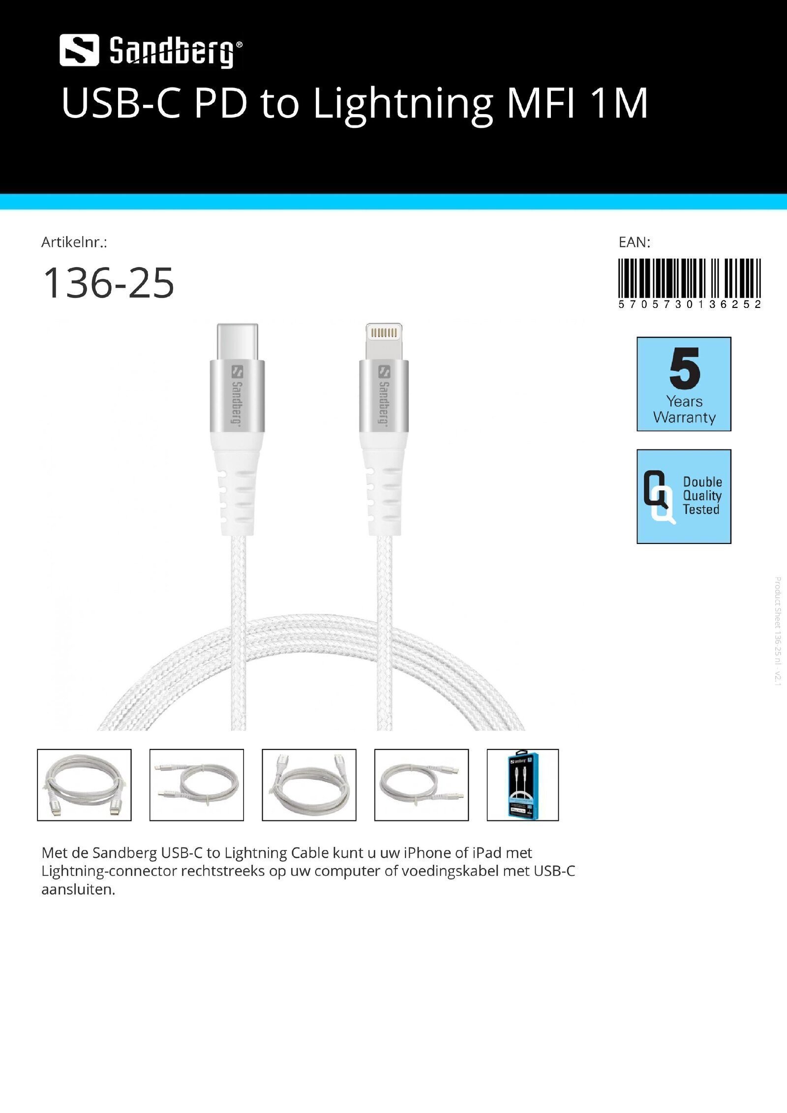 USB-C PD to Lightning MFI 1M voor iPad en iPhone - nr. 1