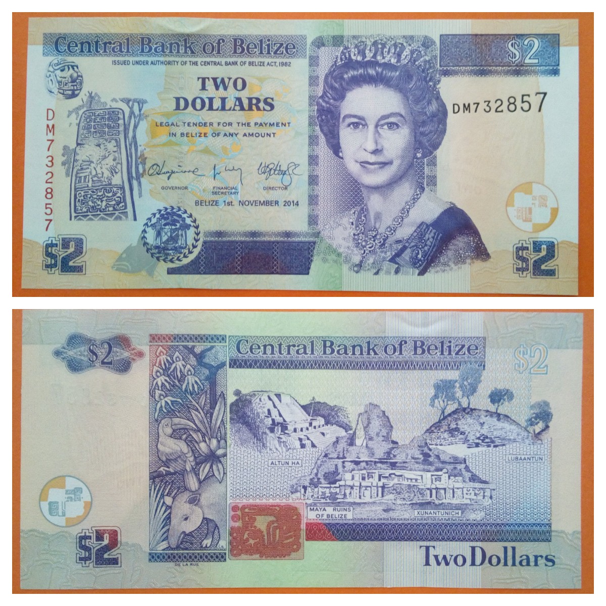 Belize 2 Dollars 0-11-2014 P66e Unc S/N DM732857 - nr. 1