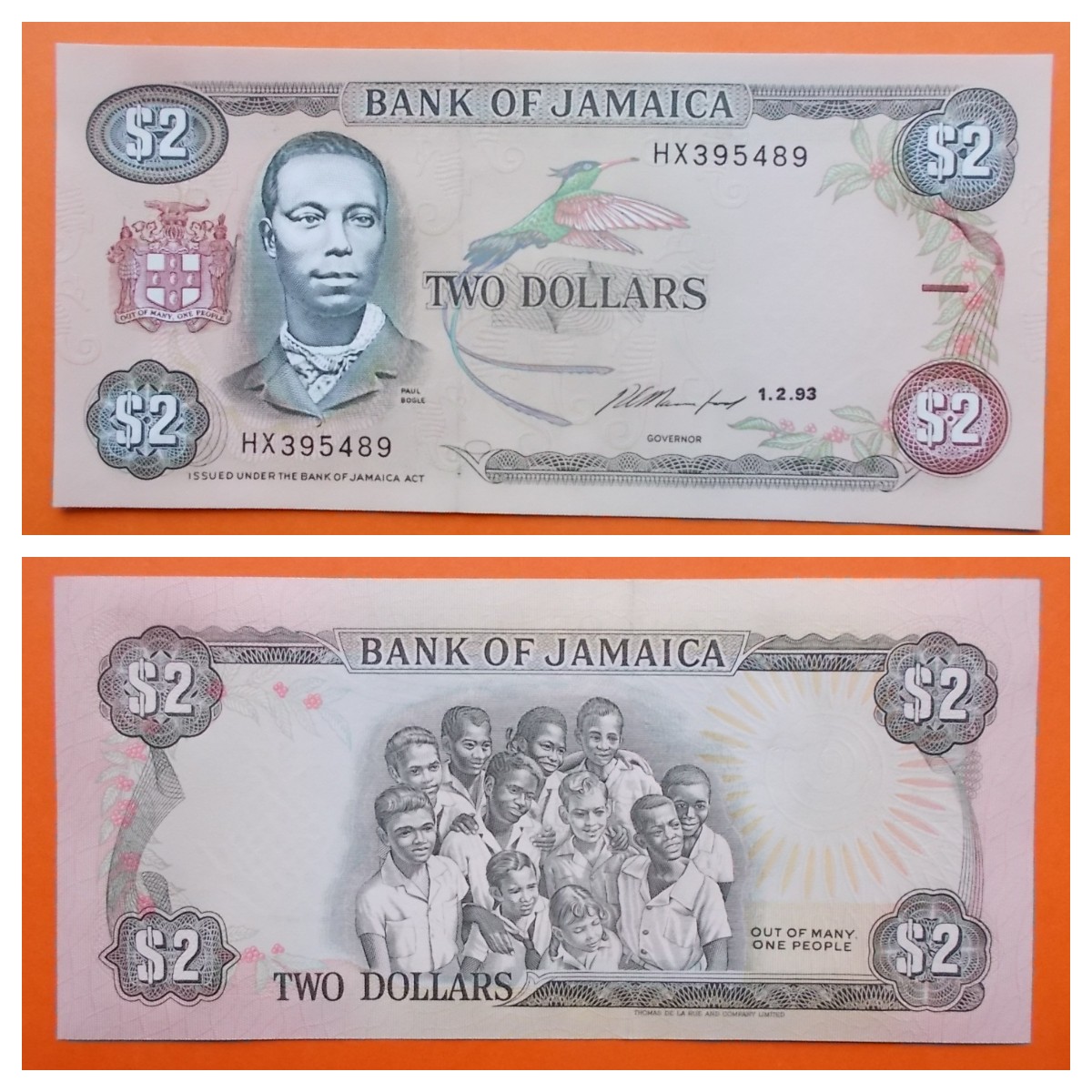 Jamaica 2 Dollars 1993 P-69e Unc s_n HX395489 - nr. 1