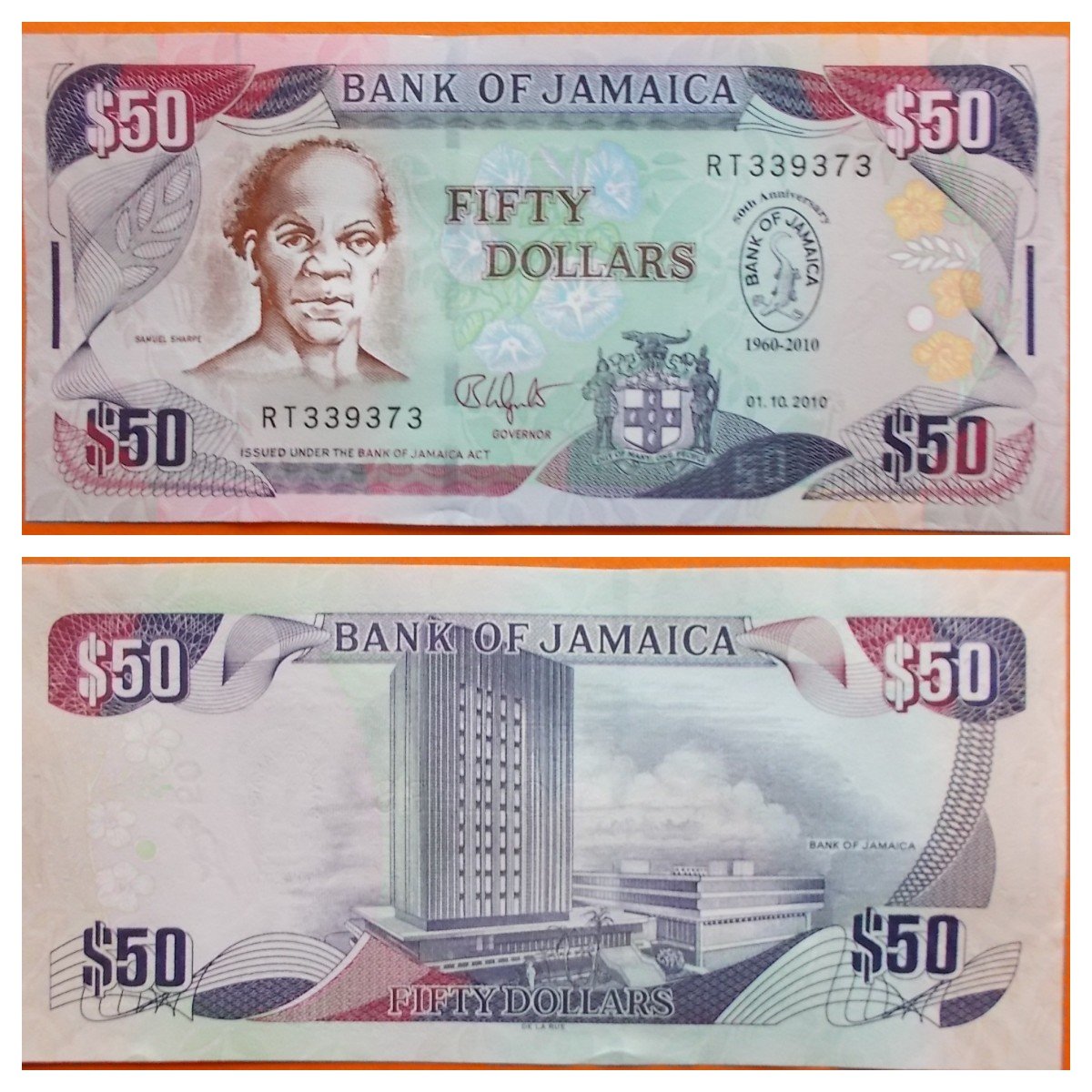 Jamaica 50 Dollars 2010 P-88 Unc SN RT339373 - nr. 1