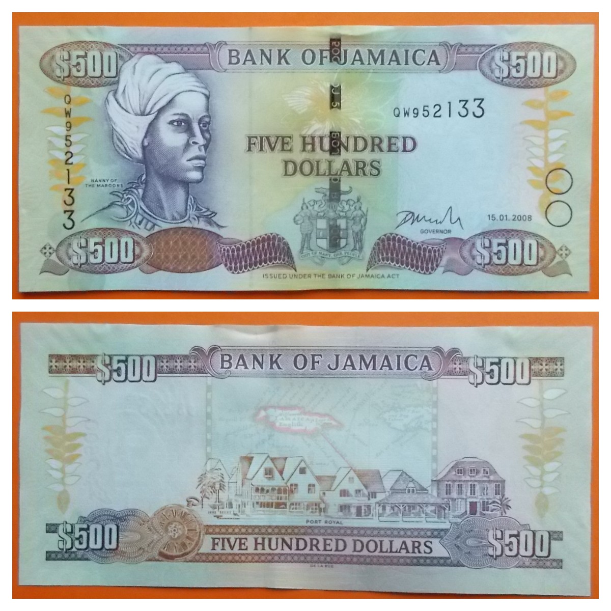 Jamaica 500 Dollars 2008 P85f Unc S/N QW 952133 - nr. 1