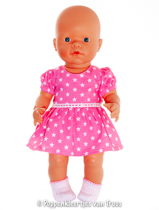 Mon Bébé 40 cm Jurksetje roze/sterren