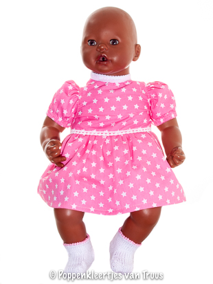 Annabel 46 cm Jurksetje roze/sterren