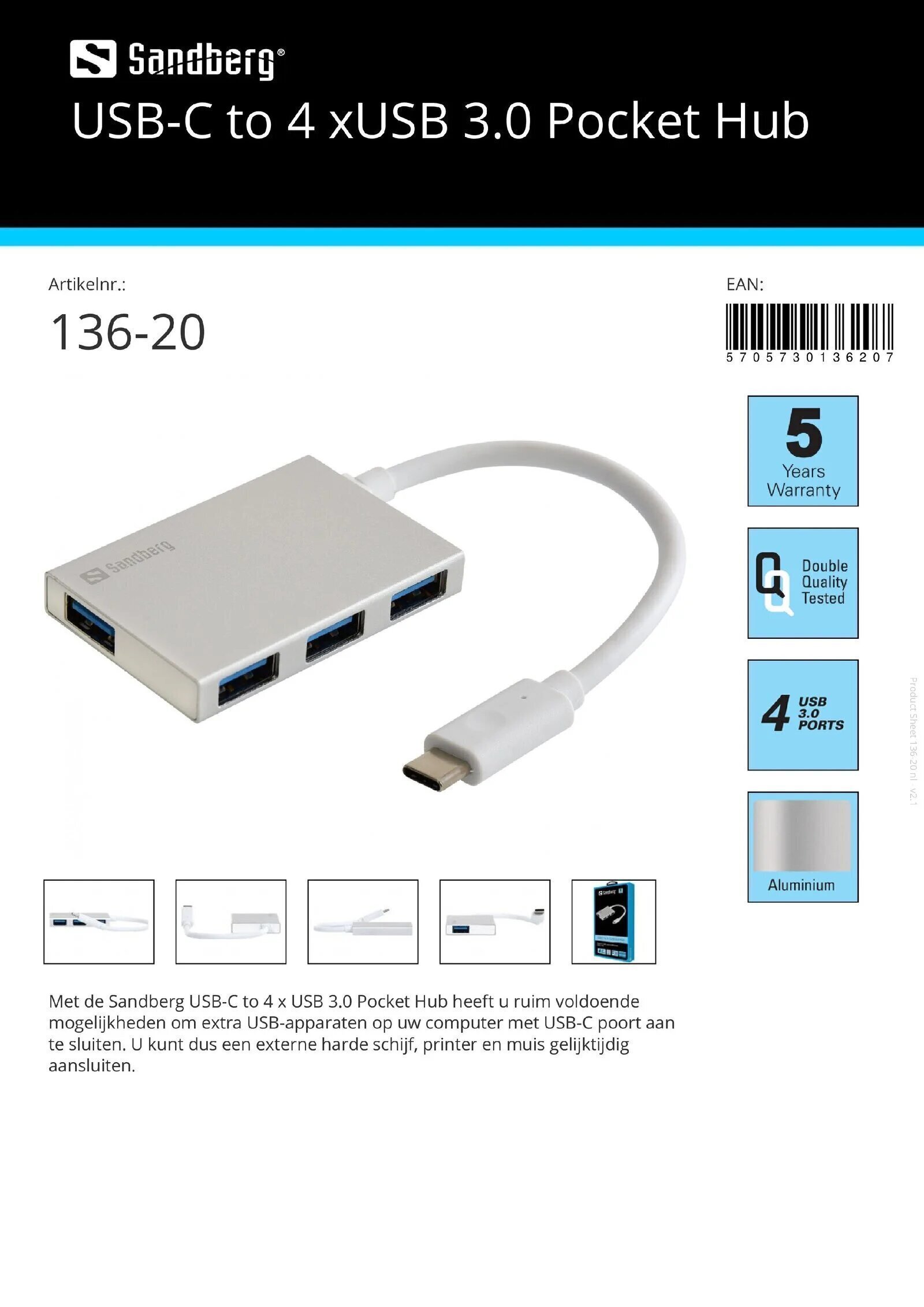 USB-C to 4 x USB 3.0 Pocket Hub