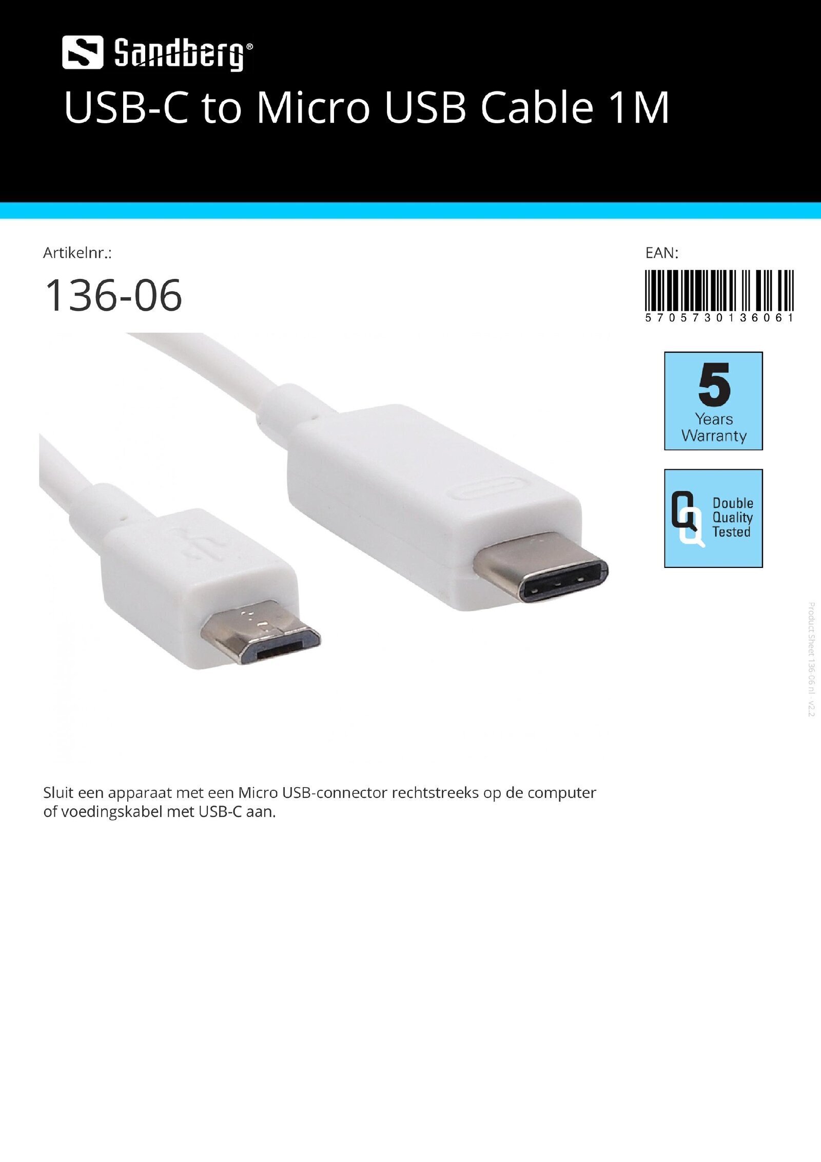 USB-C to Micro USB Cable 1M